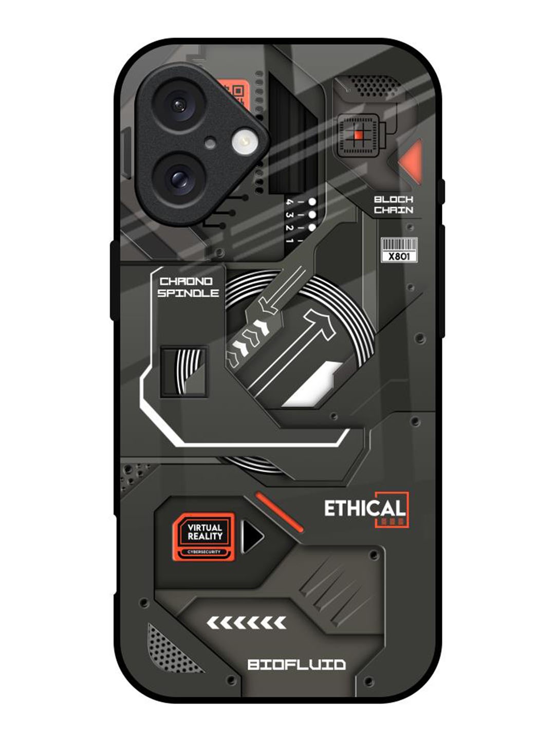 

QRIOH Tech Aesthetics Printed iPhone 16 Back Case, Black