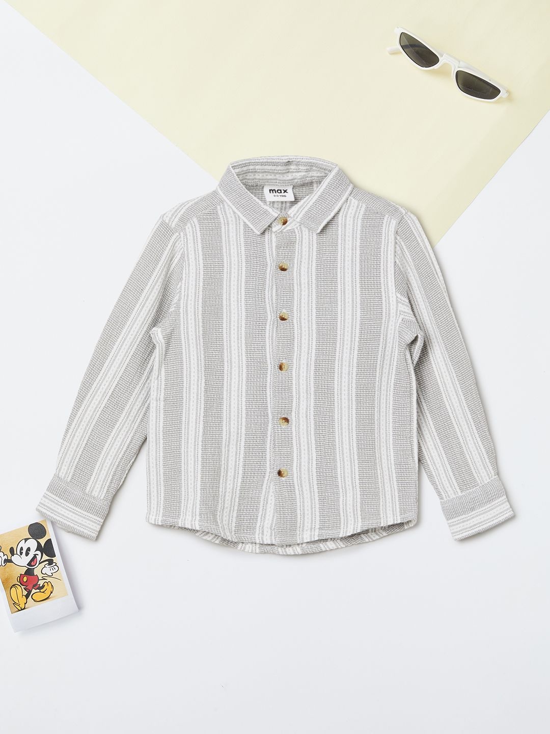 

max Boys Opaque Striped Casual Shirt, Grey