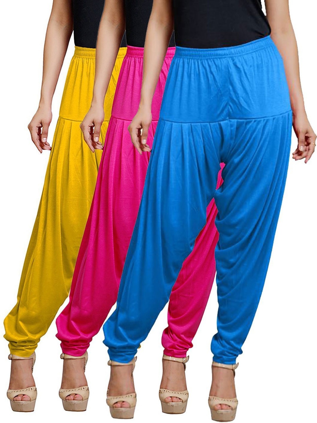 

AFRA GARMENTS Women Pack Of 3 Mid Rise Loose Fit Patiala, Blue