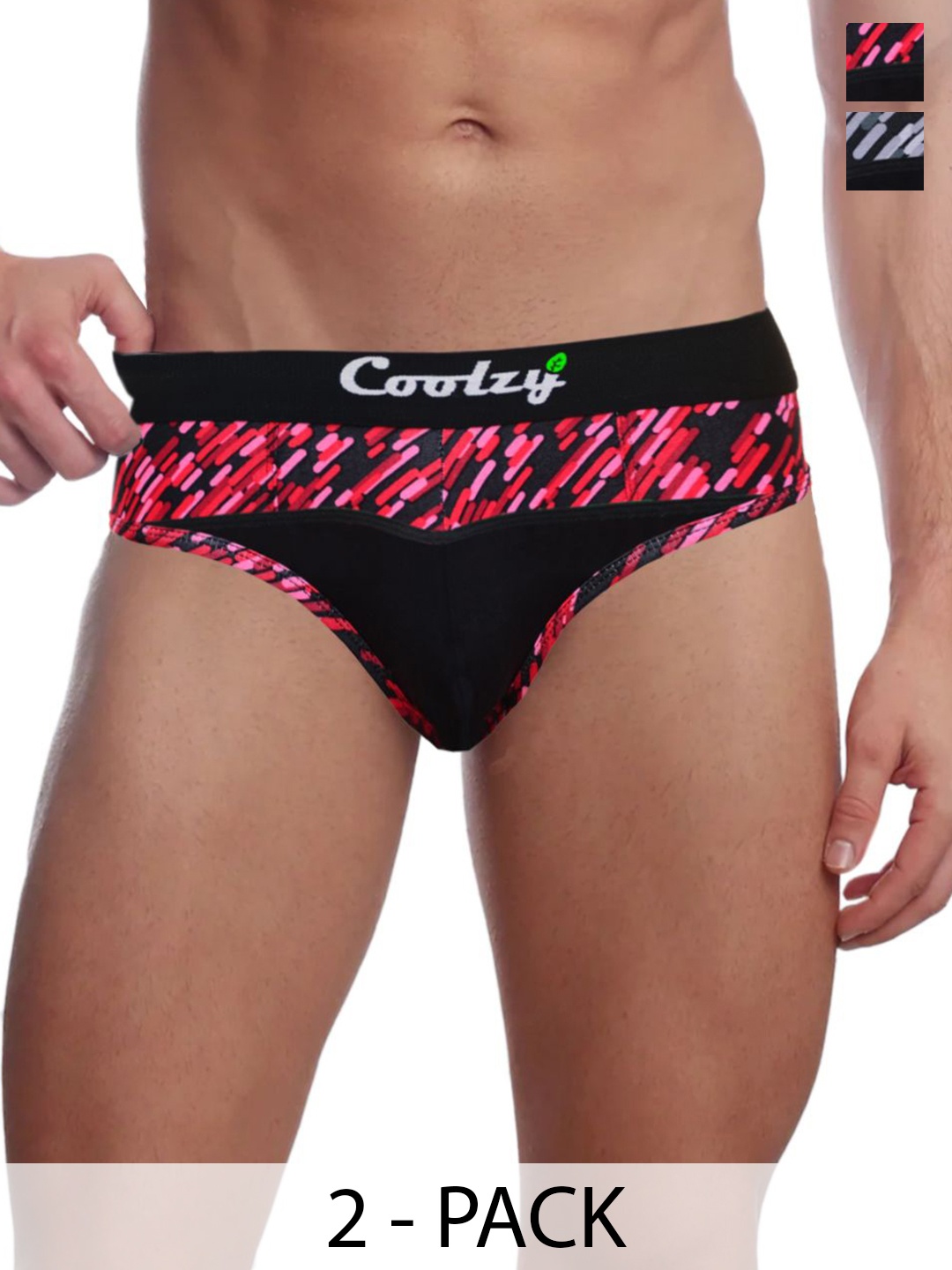 

COOLZY Pack Of 2 Printed Mid Rise Briefs - EOSHBF2K004-S, Black