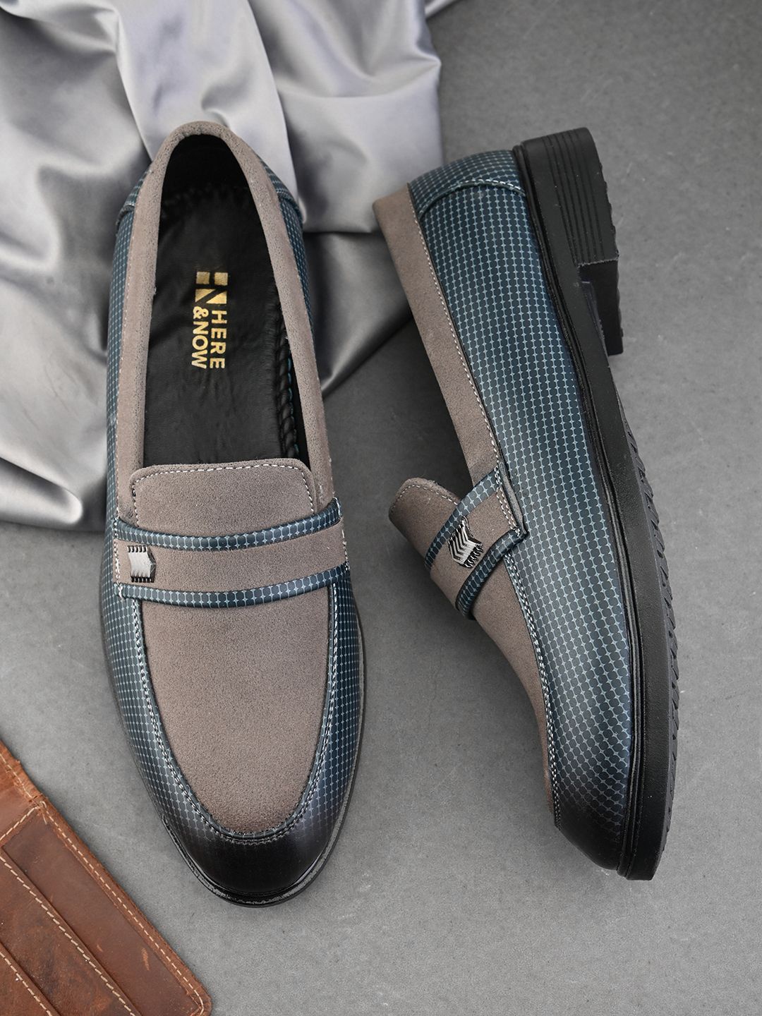 

HERE&NOW Checked Formal Loafers Shoes, Blue