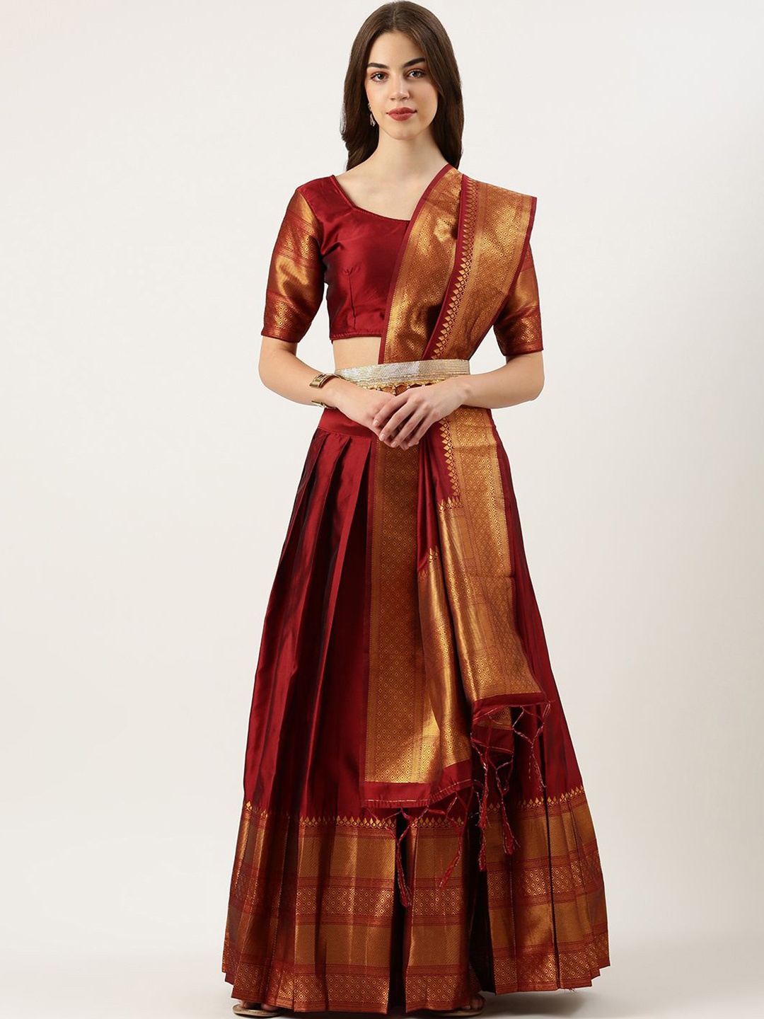 

DIVASTRI Semi-Stitched Lehenga & Unstitched Blouse With Dupatta, Maroon