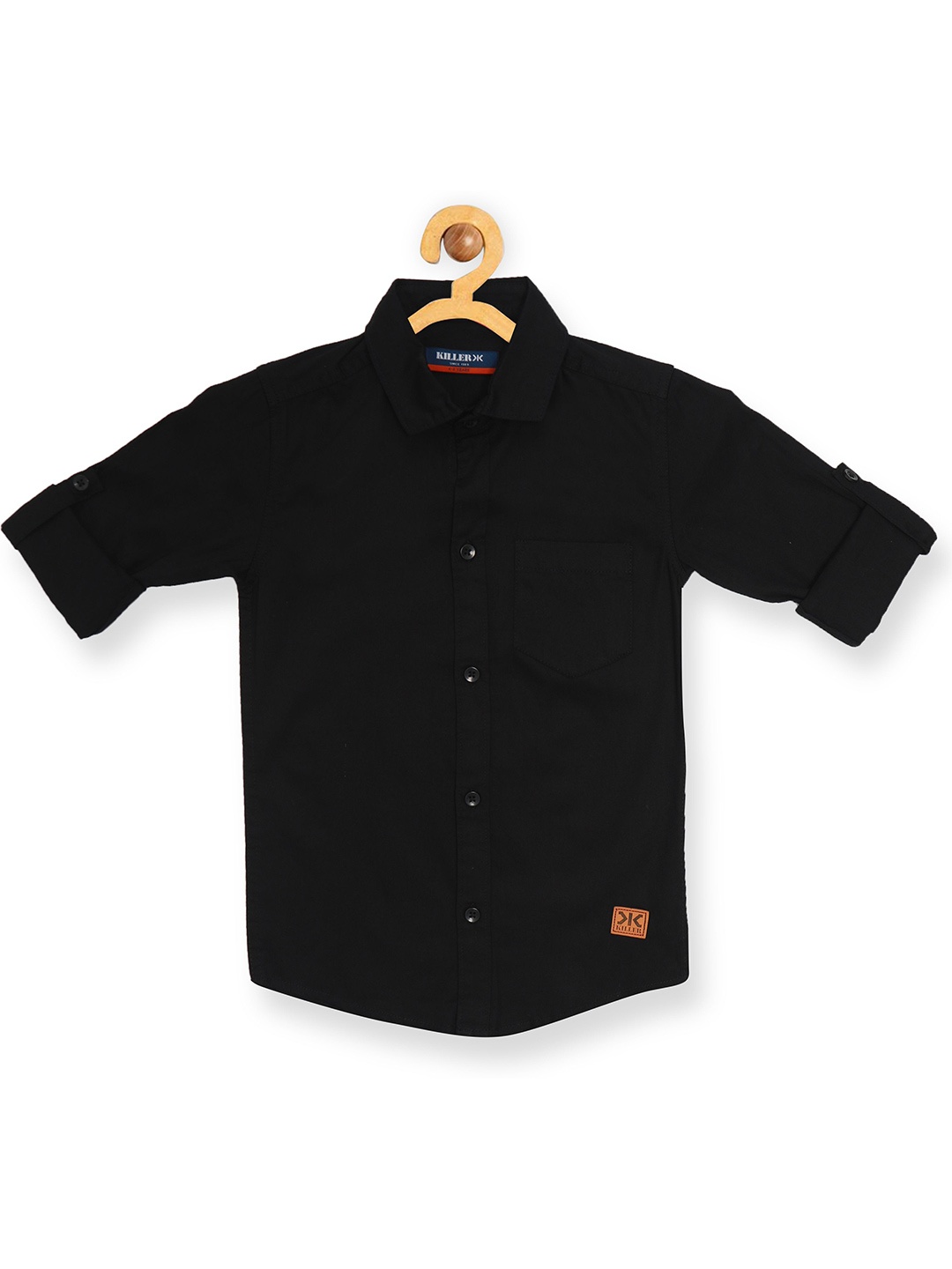 

Killer Boys Straight Slim Fit Spread Collar Solid Cotton Casual Shirt, Black