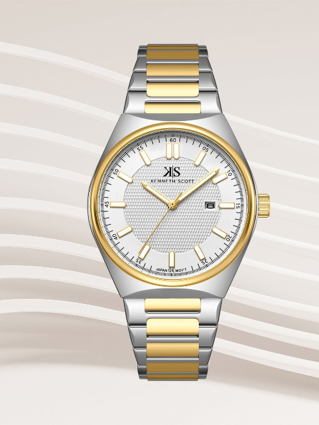 

KENNETH SCOTT Men Dial & Stainless Steel Bracelet Style Straps Analogue Watch K24016-TBTW, Silver