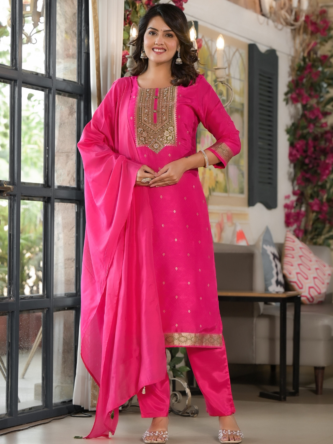 

ANUSHEET Women Regular Kurta with Trousers & With Dupatta, Pink
