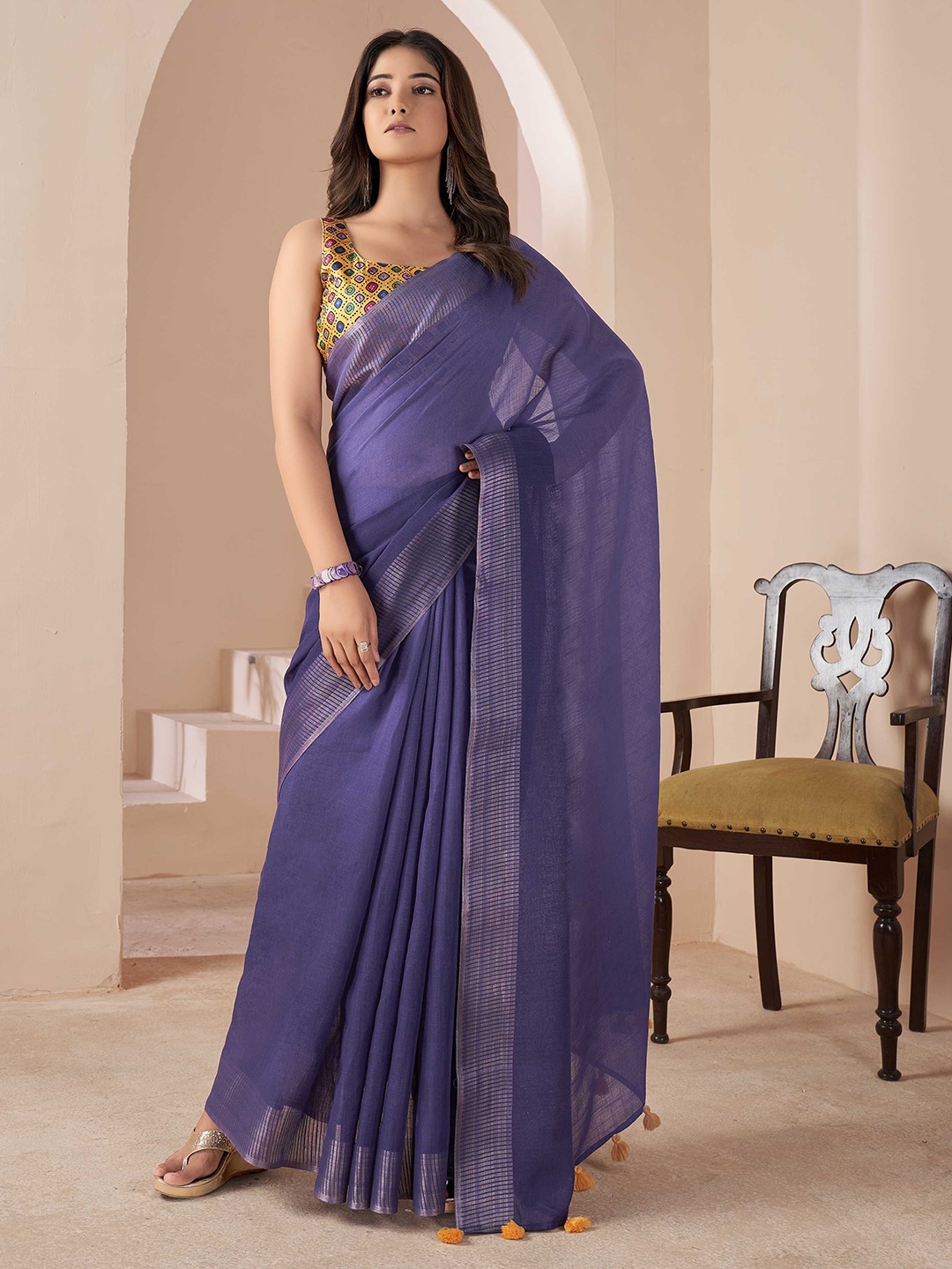 

DIVASTRI Solid Saree, Blue
