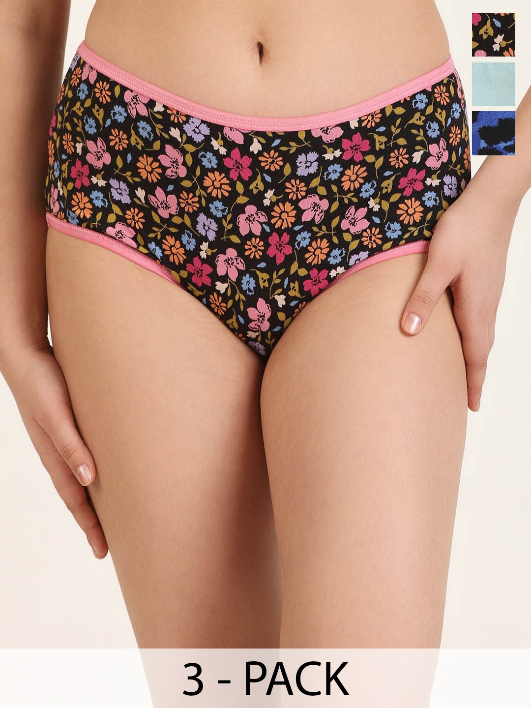 

DressBerry Women Pack Of 3 Printed High Rise Hipster Briefs, Sea green