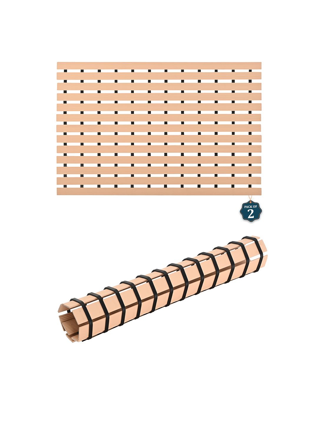

Kuber Industries Beige & Black 2 Pieces Striped 110 GSM Bath Rugs