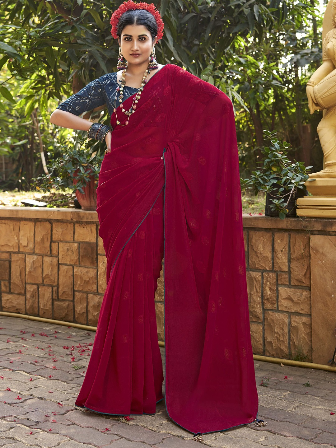 

VIRENDRA TEXTILES Pure Georgette Saree, Maroon