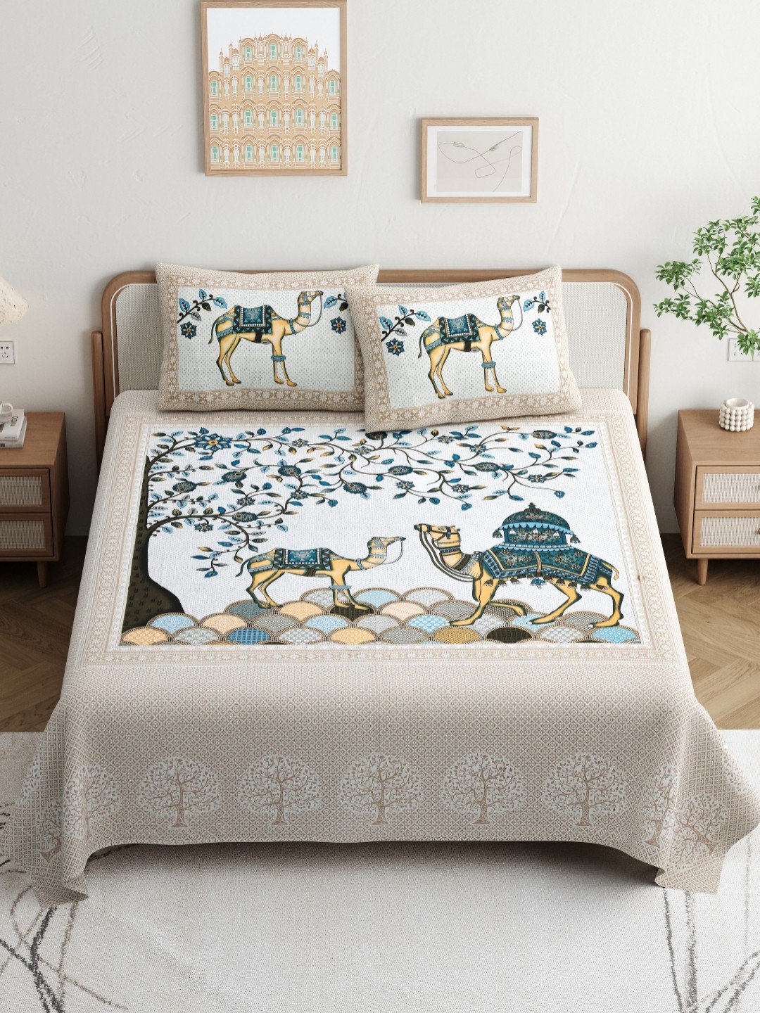 

JAIPUR PRIME Magnet White Printed Pure Cotton 180TC King Bedsheet Set 2.74m x 2.54m