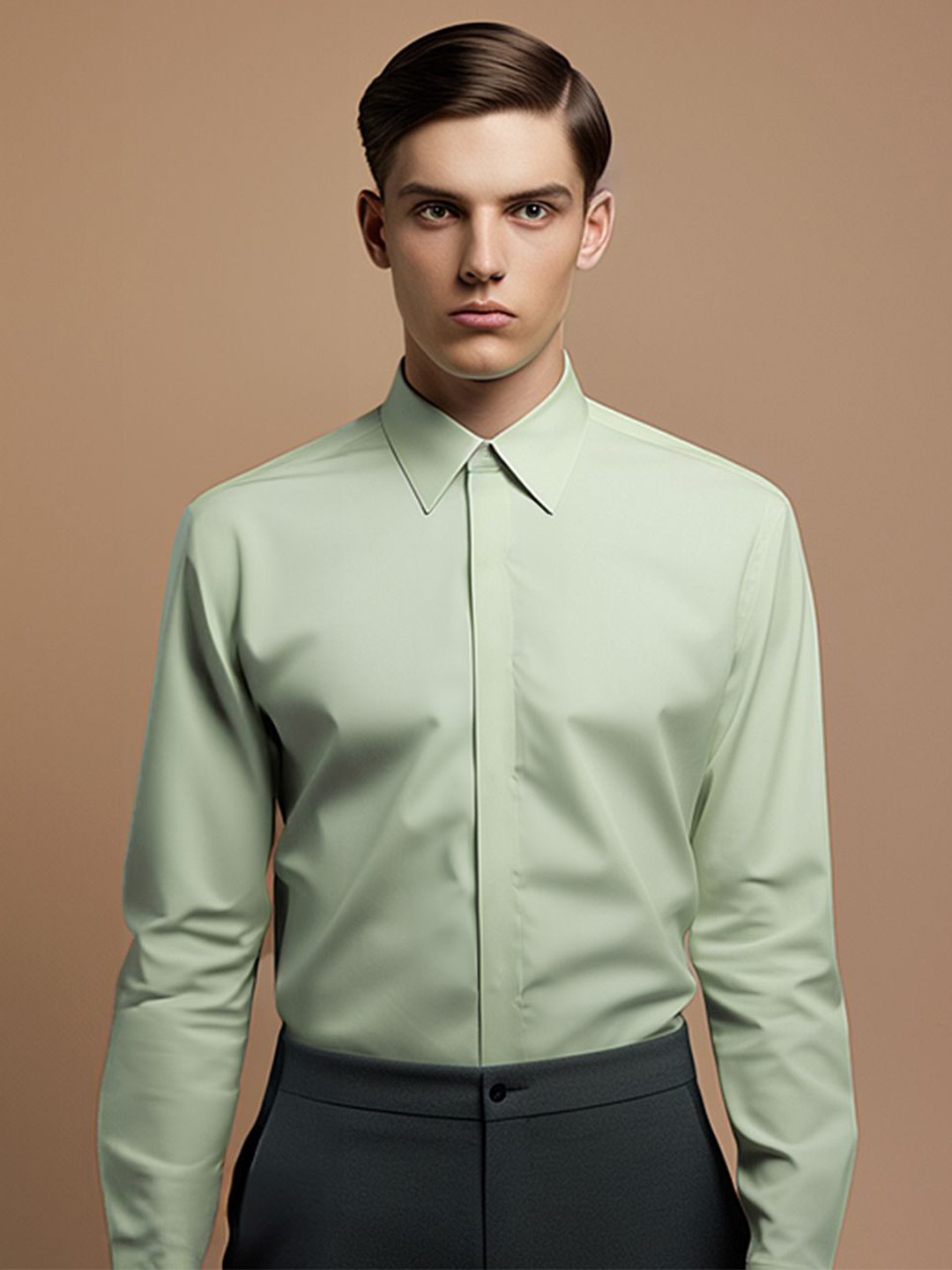 

HE SPOKE Men Smart Slim Fit Spread Collar Solid Formal Shirt, Green