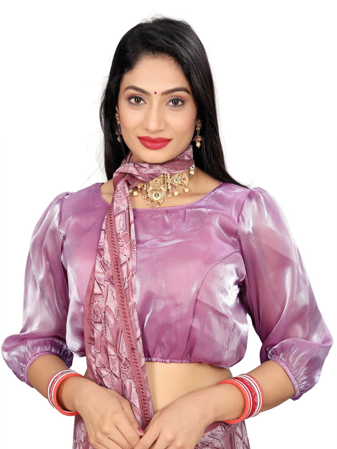 

HERE&NOW Butterfly Sleeves Saree Blouse, Pink