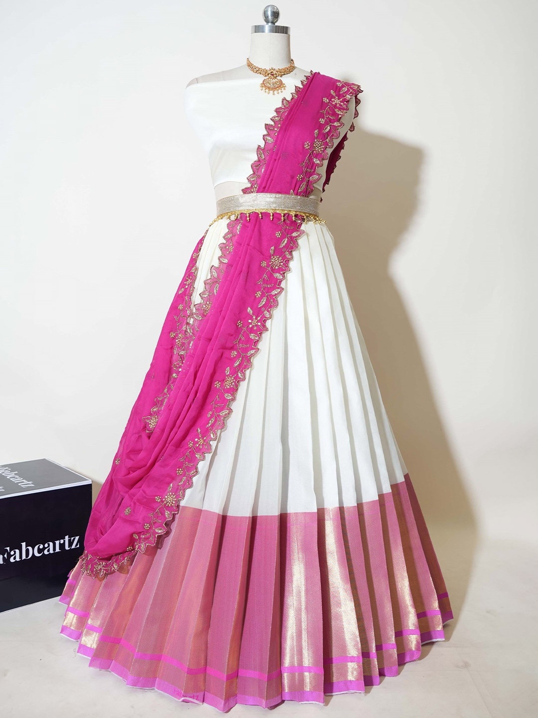 

Mr Y Woven Design Zari Unstitched Blouse And Lehenga With Dupatta, Pink