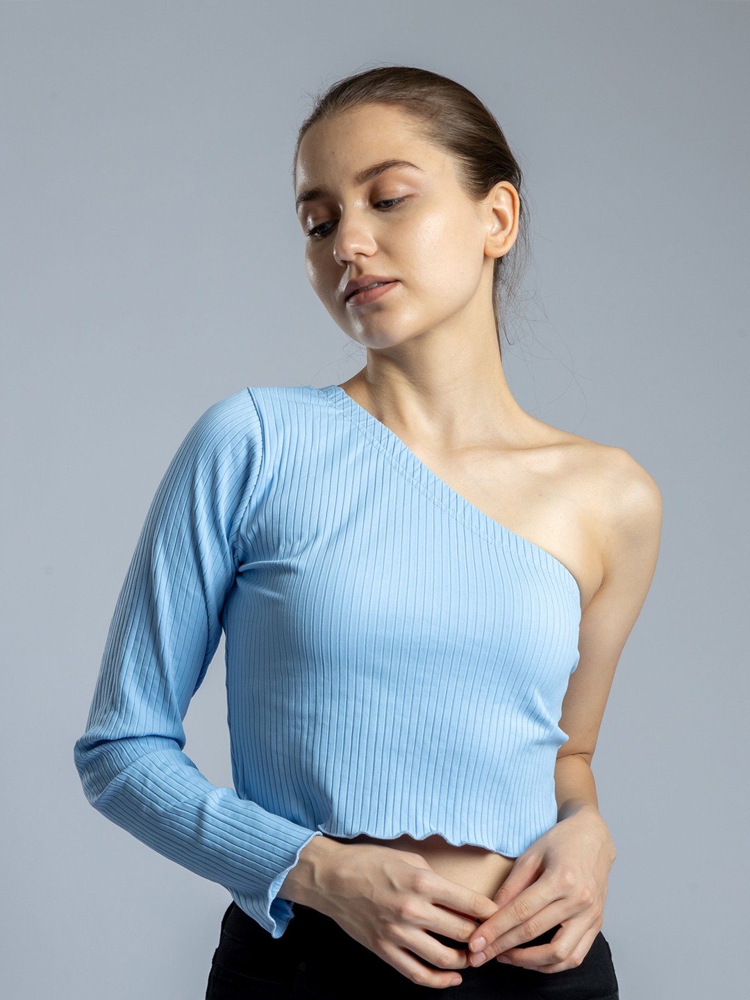 

PYR8 Women One Shoulder Crop Top, Blue