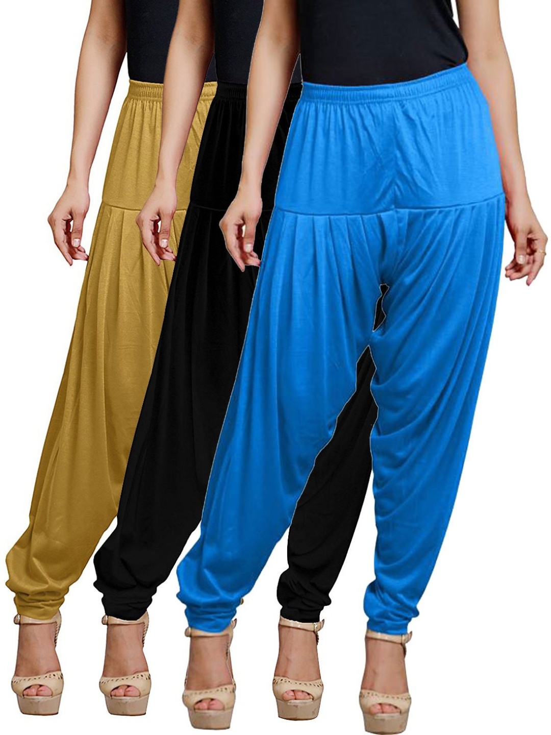 

AFRA GARMENTS Women Pack Of 3 Mid-Rise Loose-Fit Patiala, Black