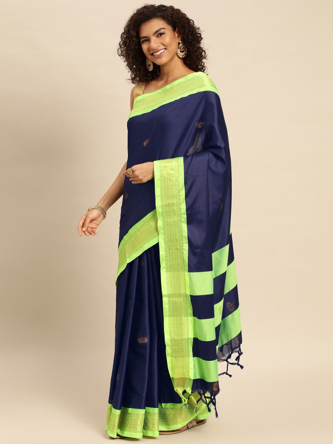 

DIVASTRI Woven Design Zari Mysore Silk Saree, Navy blue