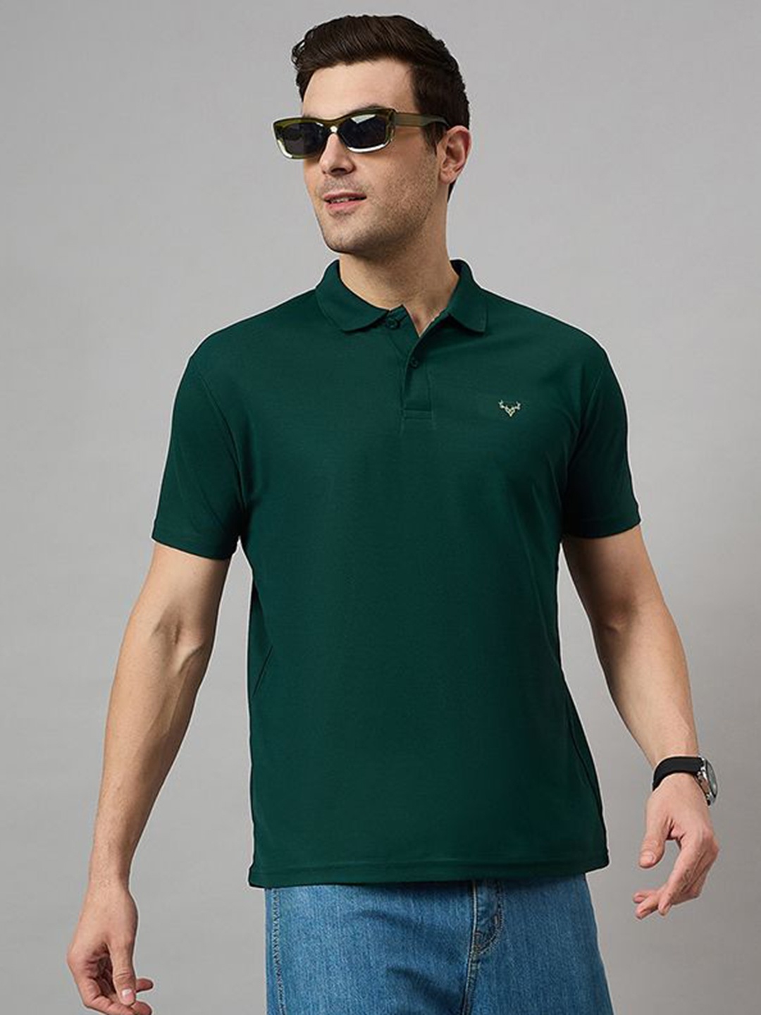 

BRONATION Men Solid Polo Collar Cotton T-shirt, Olive