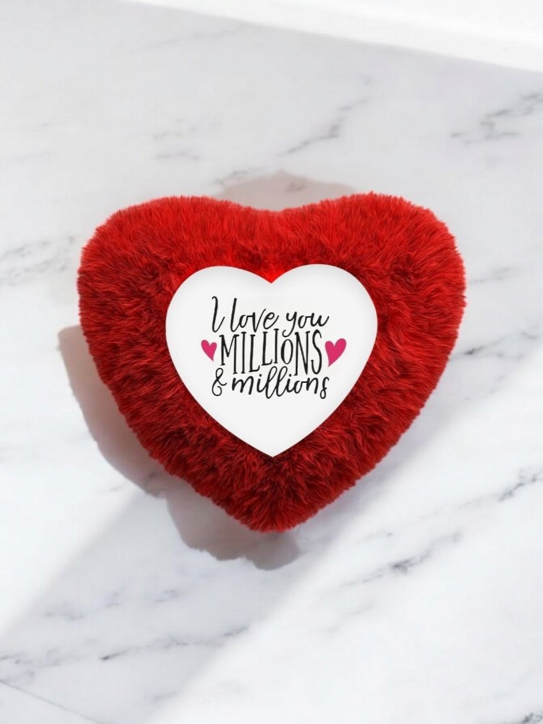 

Anikmart Fur Cushion Red & White Printed Heart Shaped Microfibre Pre-Filled Cushions