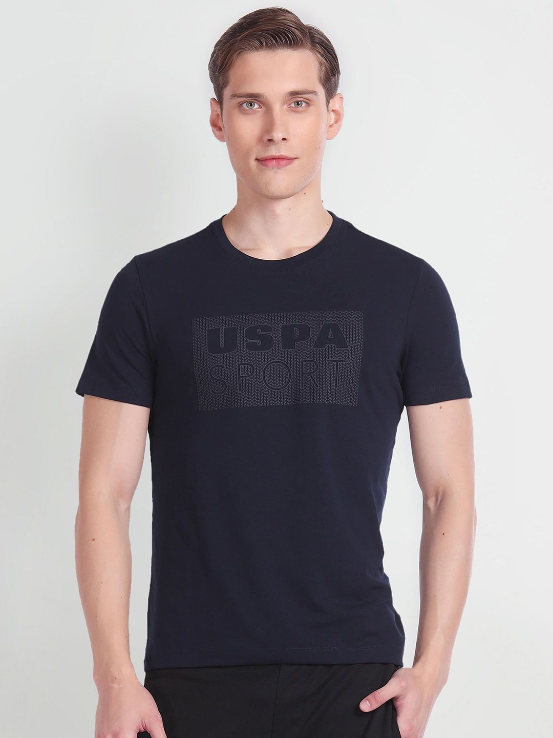 

U.S. Polo Assn. Men Typography Printed Round Neck Cotton T-shirt, Navy blue