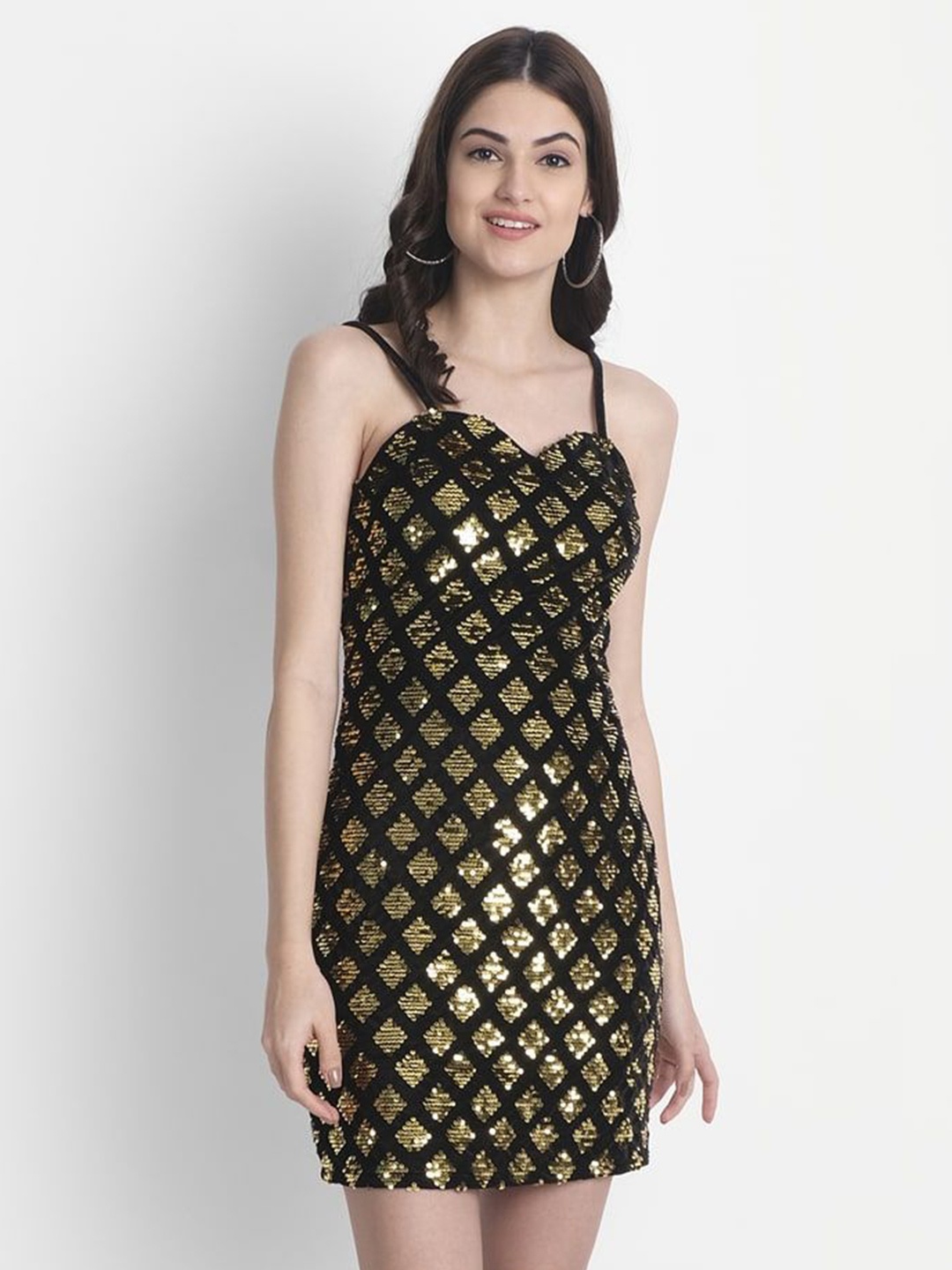 

MISS HAUTE Embellished Velvet Bodycon Mini Dress, Black