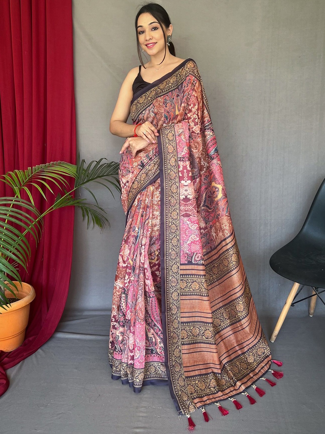 

DIVASTRI Kalamkari Designer Saree, Pink