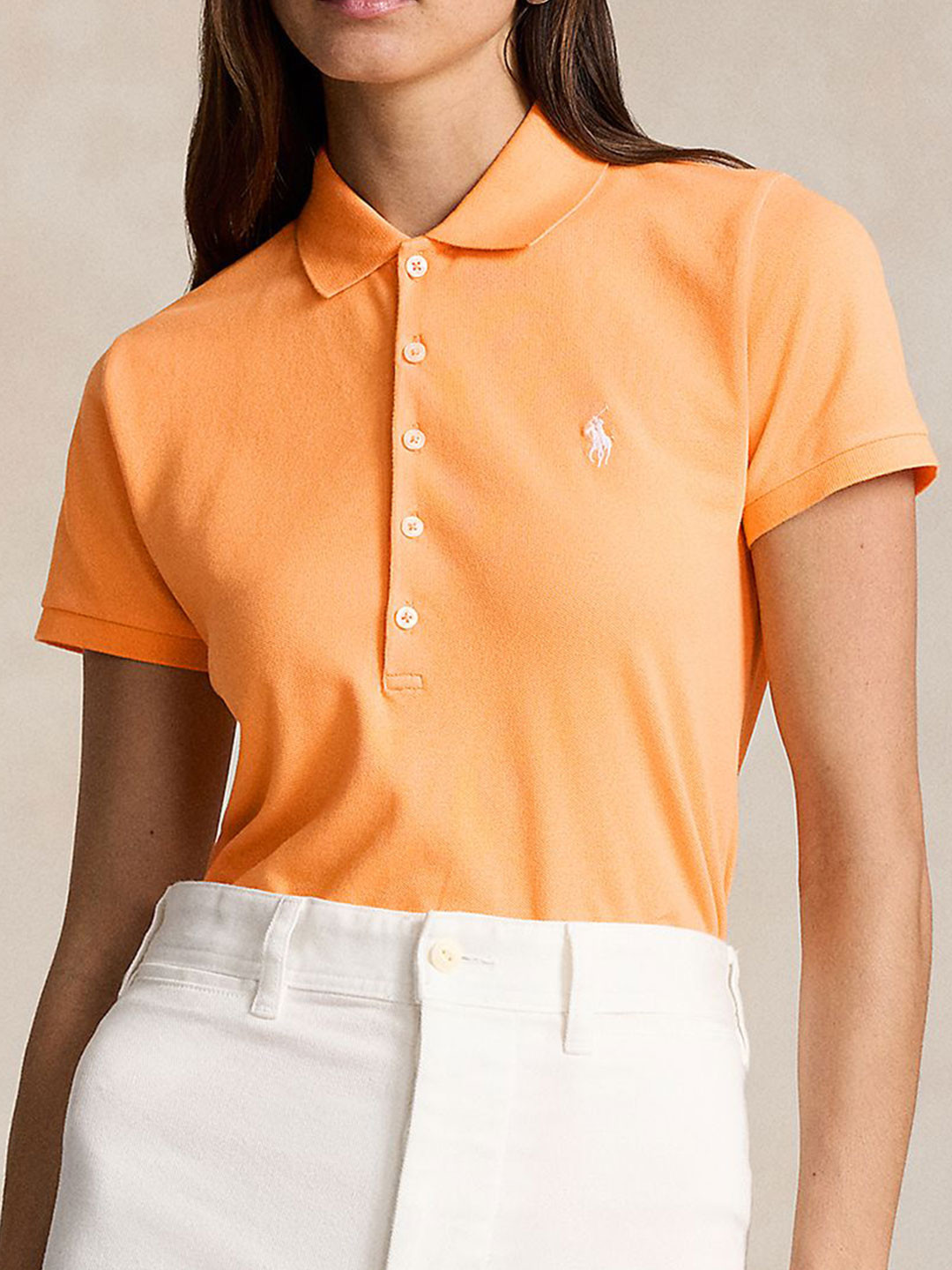 

Polo Ralph Lauren Women Solid Polo Collar Cotton Slim Fit T-shirt, Orange