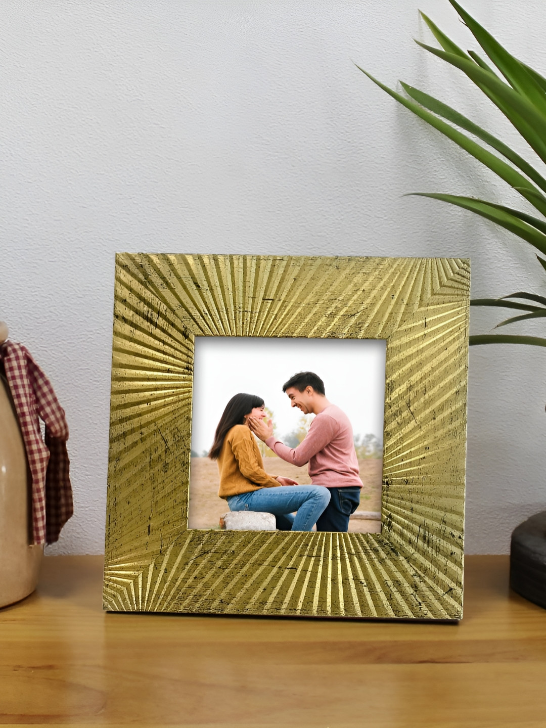 

Art Street Gold-Toned Self Design Printed MDF Table Photo Frames