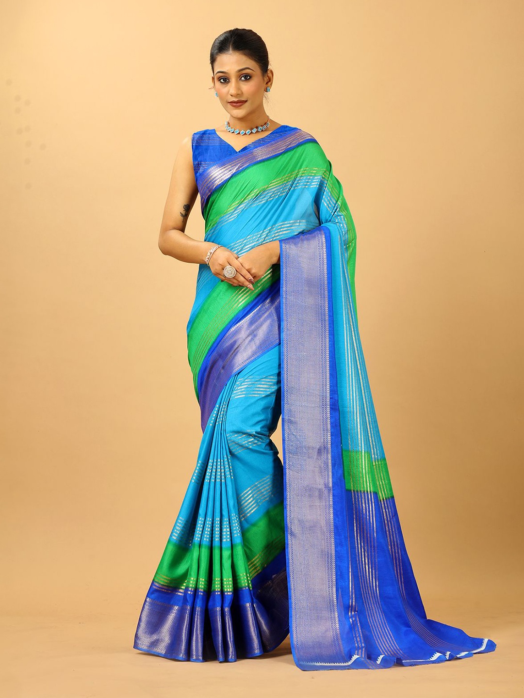 

A.V.M. SILK MILLS Woven Design Zari Saree, Blue