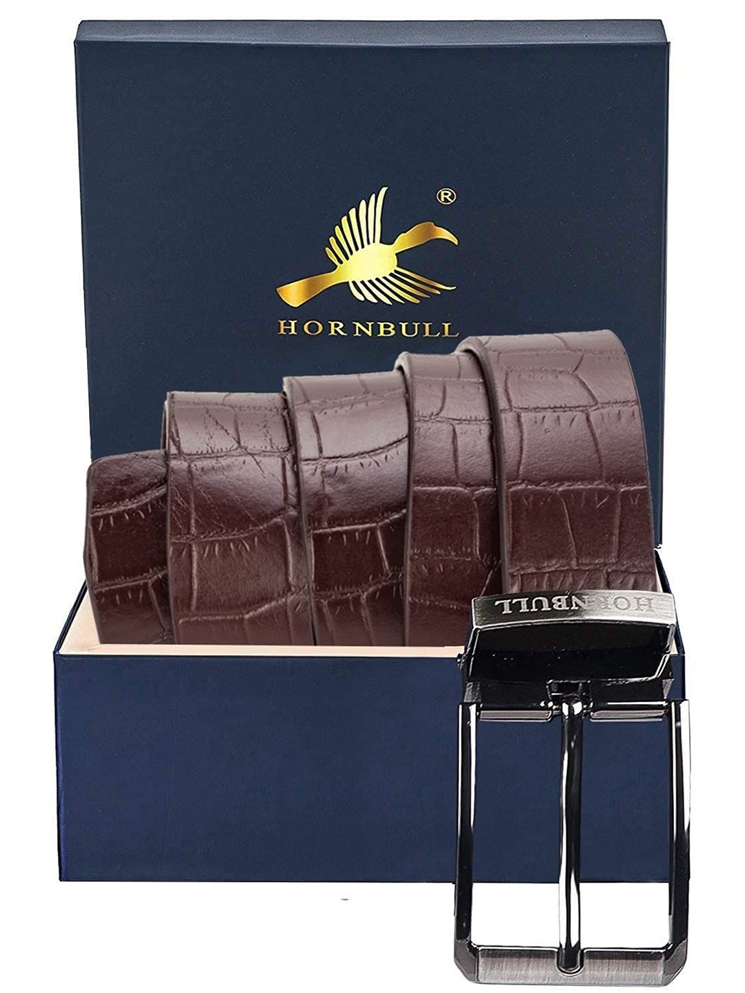 

Hornbull Men Textured Leather Formal Belt, Brown