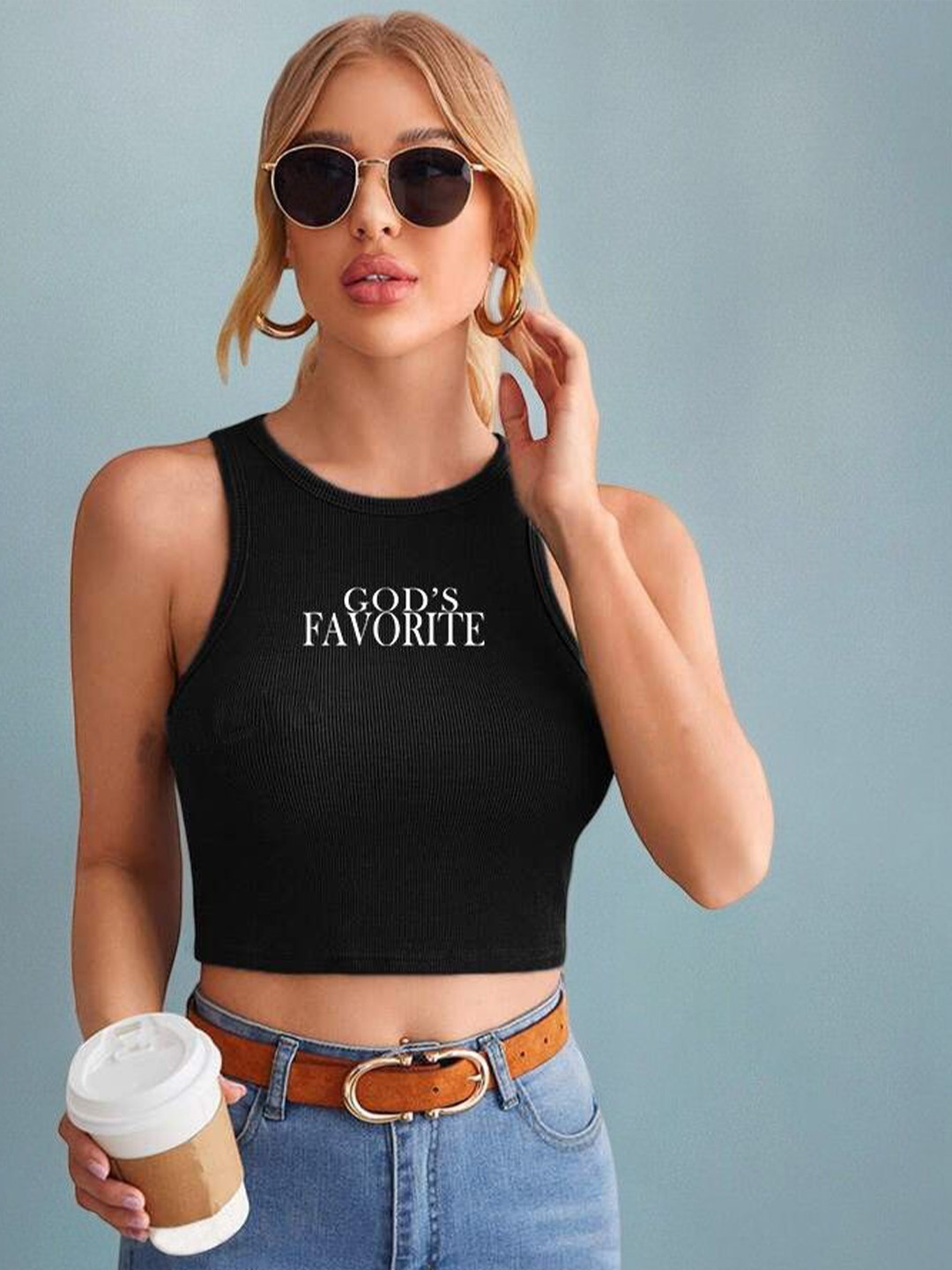 

TABADTOD Print Crop Top, Black