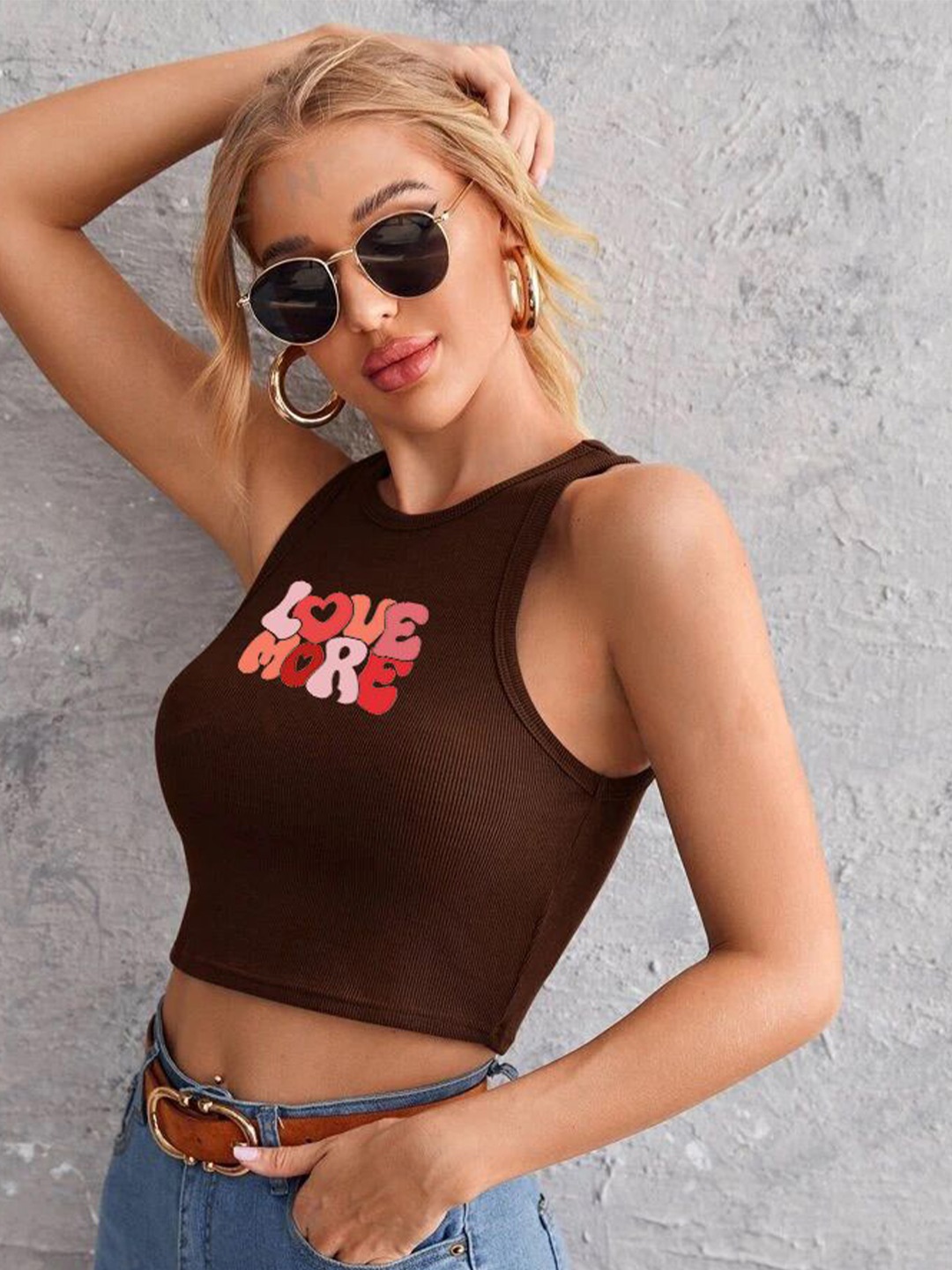 

TABADTOD Print Crop Top, Brown