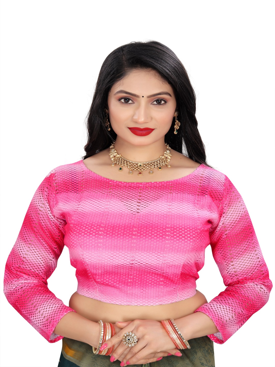 

HERE&NOW Women Round Neck Saree Blouse, Pink