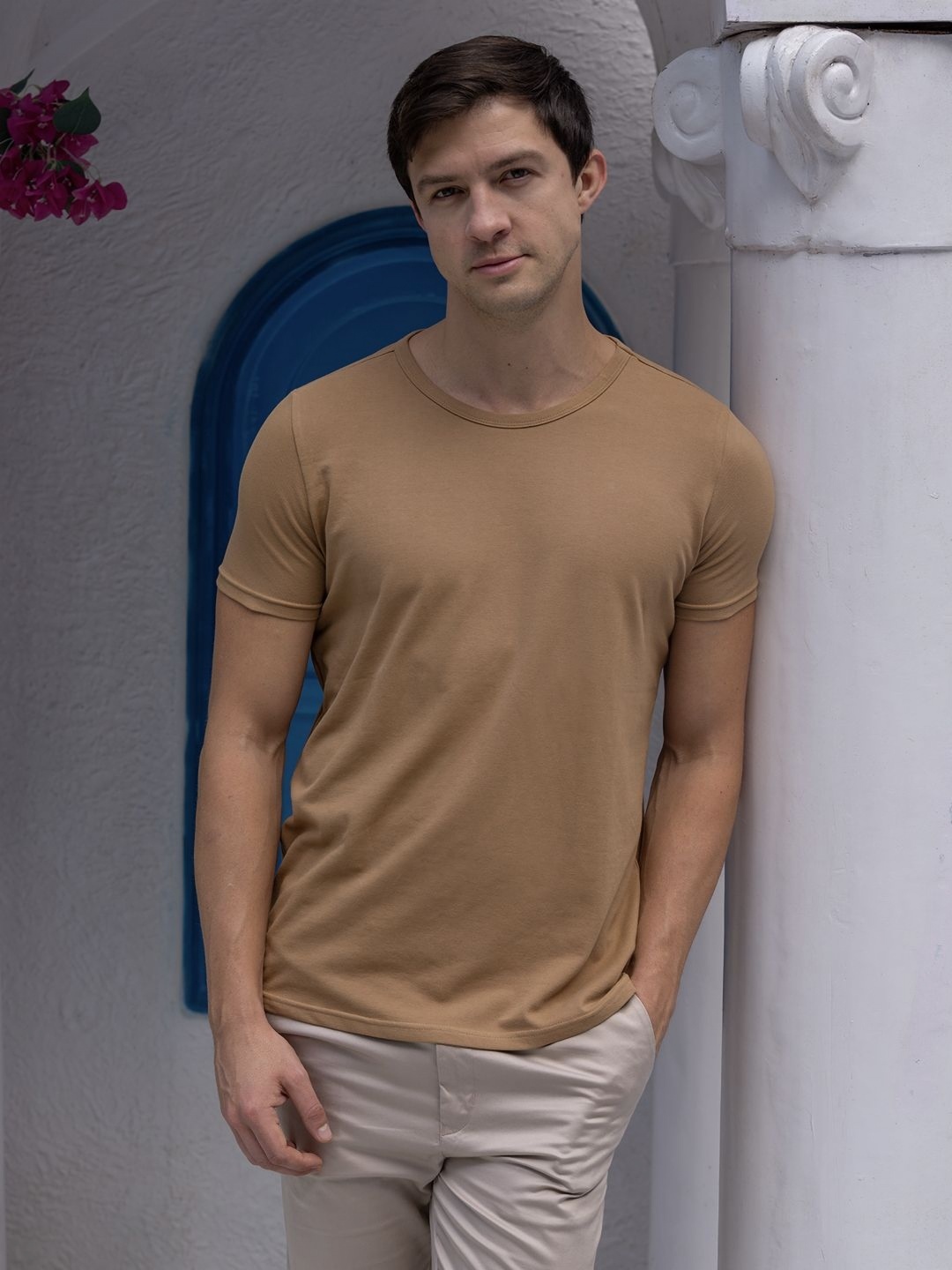 

ARISTOBRAT Men Solid Round Neck Cotton T-shirt, Brown