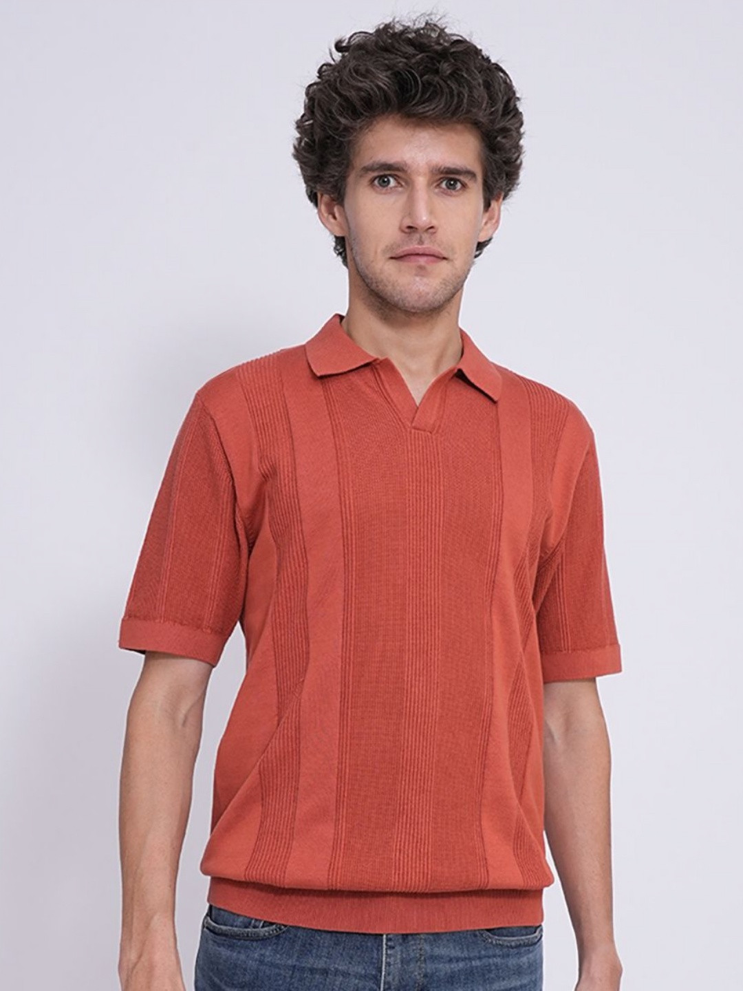

SELECTED Men Self Design Polo Collar Cotton T-shirt, Red