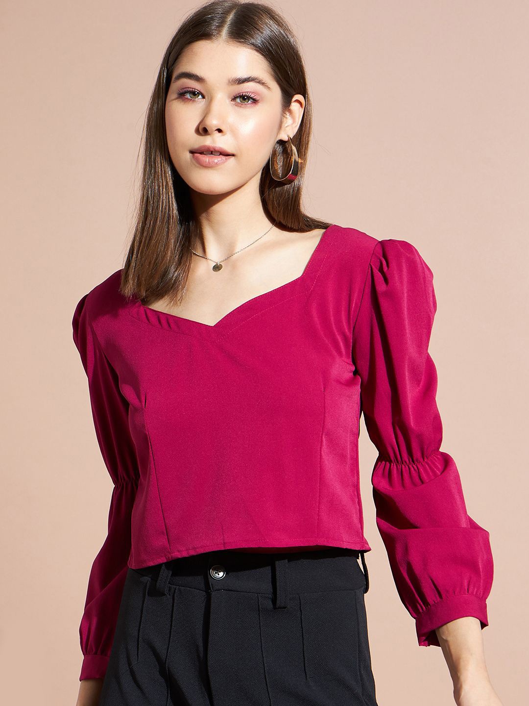 

DressBerry Women Solid Square Neck Top, Magenta