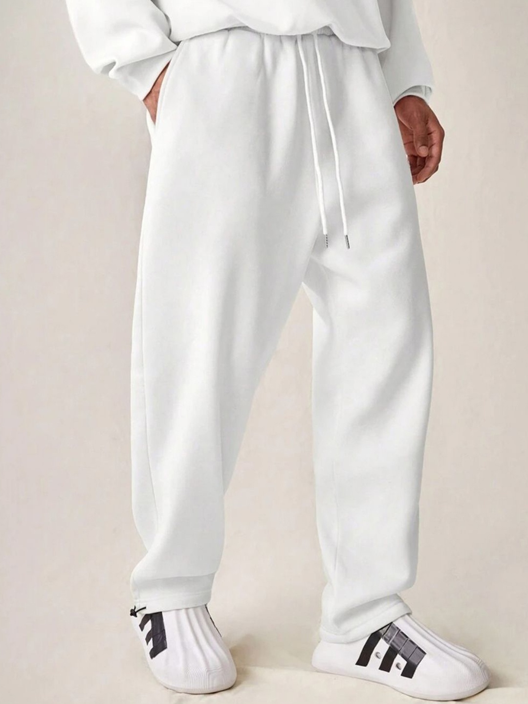 

FLYNOFF Men Relaxed Loose Fit Easy Wash Joggers Trousers, White