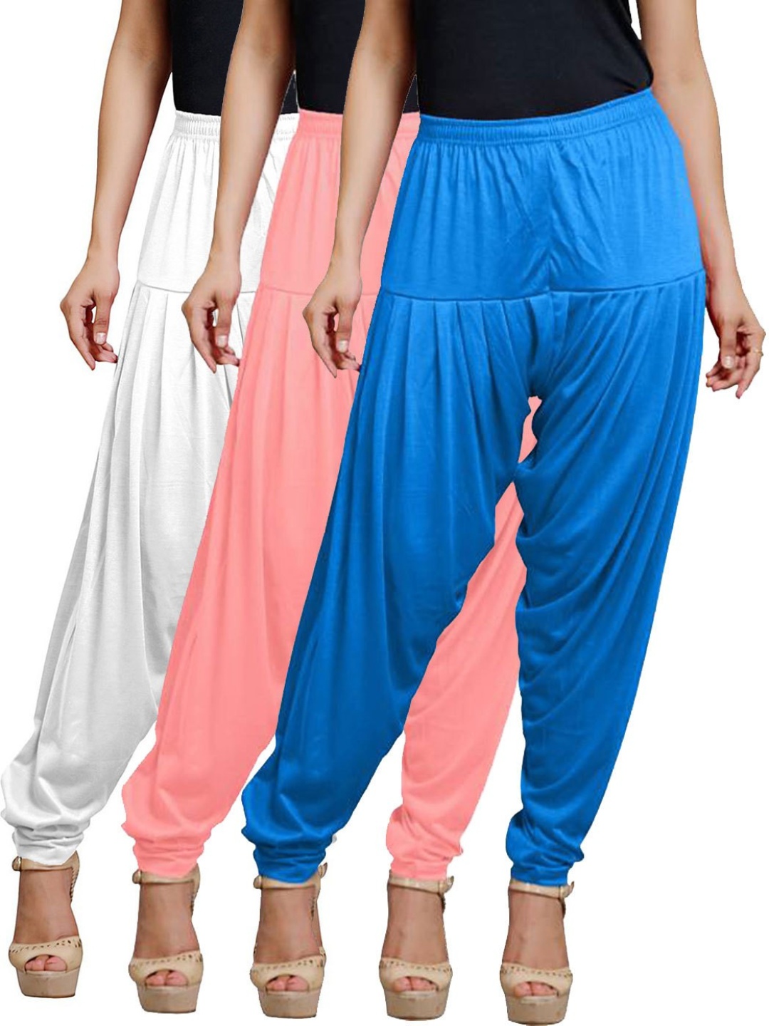 

AFRA GARMENTS Women Solid Pack Of 3 Mid-Rise Patiala, Blue
