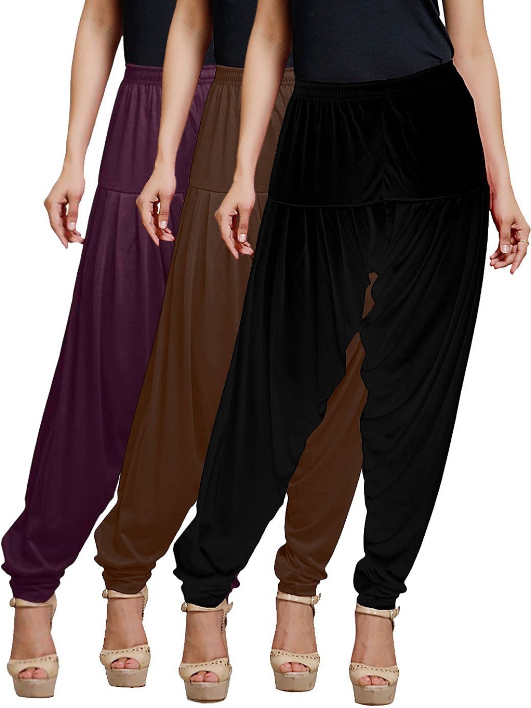 

AFRA GARMENTS Women Pack Of 3 Cotton Mid-Rise Loose-Fit Patiala, Violet