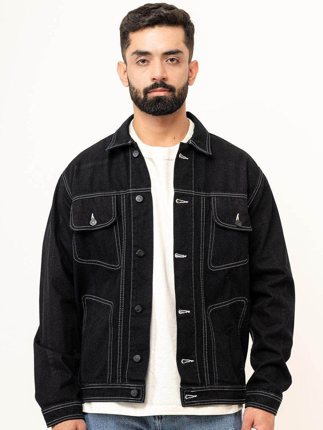 

Tistabene Men Spread Collar Solid Denim Casual Lightweight Denim Jacket, Black