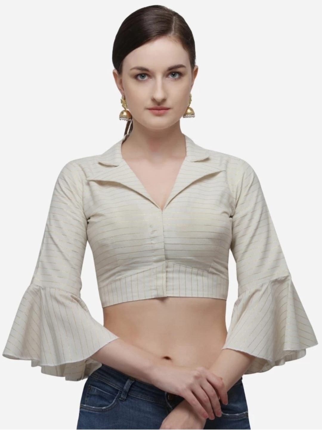 

HERE&NOW Women Shirt Neck Saree Blouse, White