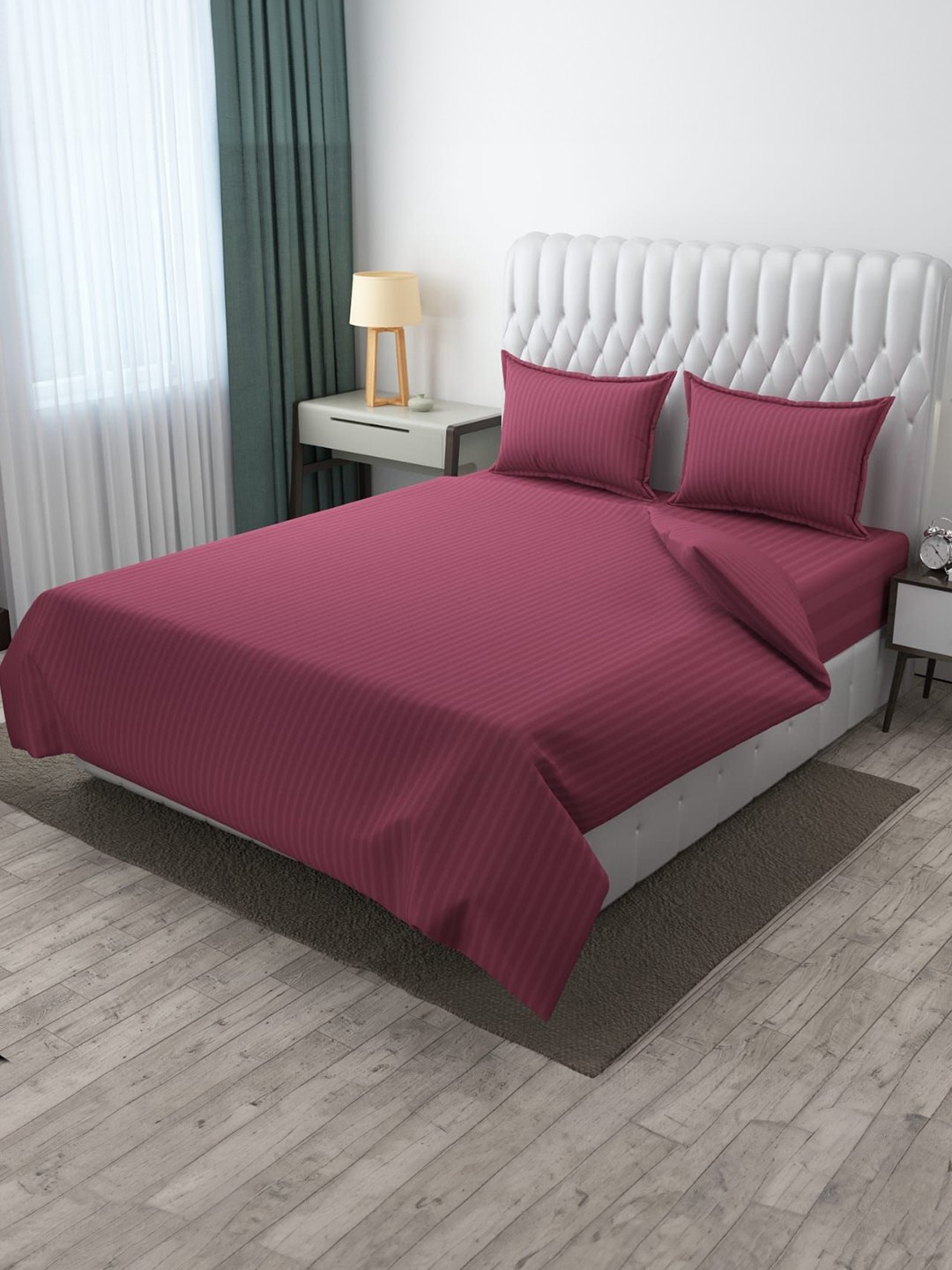 

CLIO'S HERITAGE STORE Pink Striped 210 TC Queen Bedsheet Set 2.74 m x 2.28 m