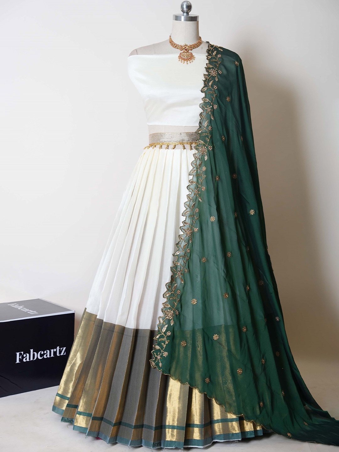 

Mr Y Woven Design Unstitched Silk Lehenga With Blouse & Dupatta, Green
