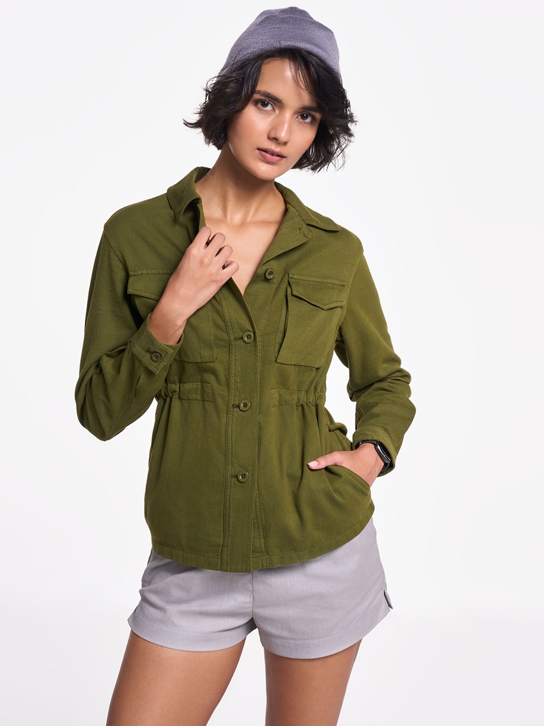 

Terra Luna Women Smart Tailored Fit Opaque Casual Shirt, Olive