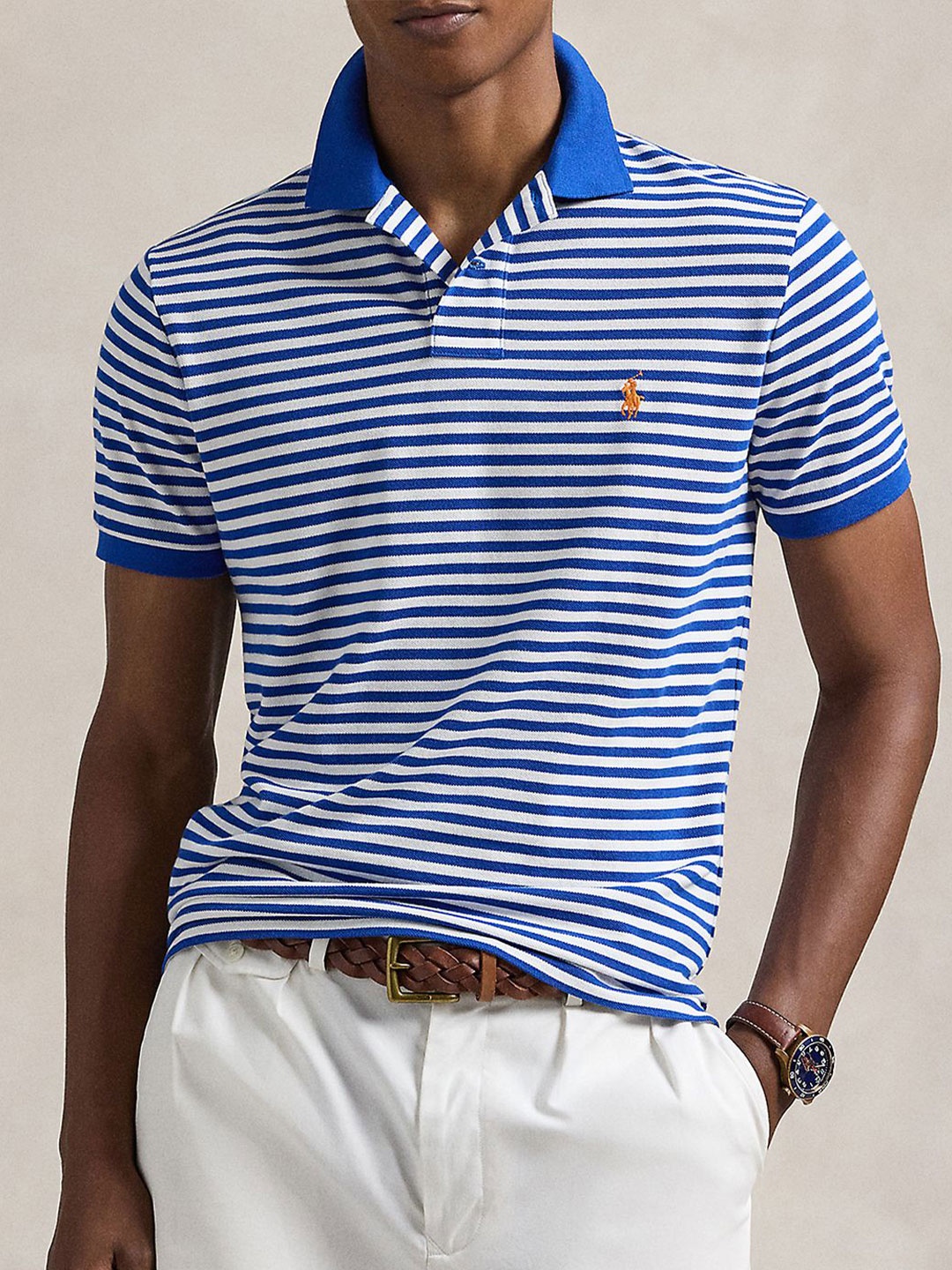 

Polo Ralph Lauren Men Striped Polo Collar Cotton Slim Fit T-shirt, Blue