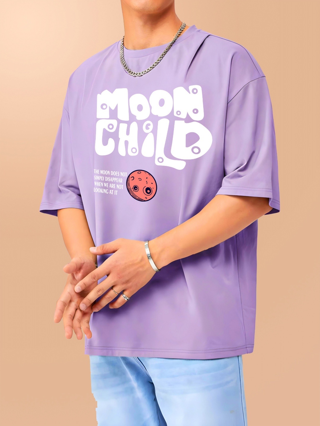 

ZEN1 FASHION Men Abzorb Typography Printed Round Neck Cotton Oversized T-shirt, Lavender