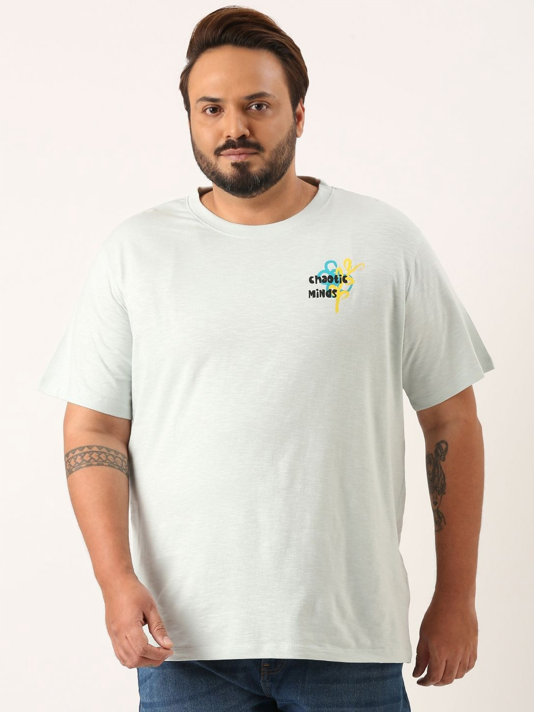 

MARCA Bold Men Plus Size Graphic Printed Round Neck Cotton T-shirt, Off white