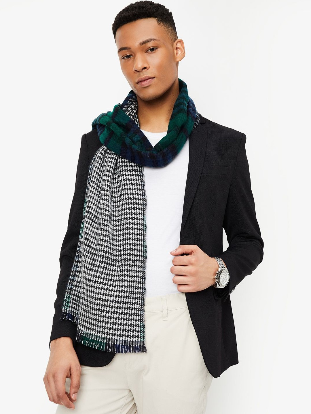 

max Men Striped Winter Mufflers, Green