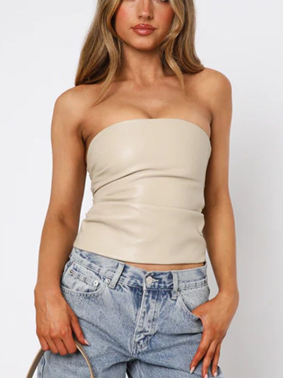 

MIAKEE Women Coated Tube Top, Cream