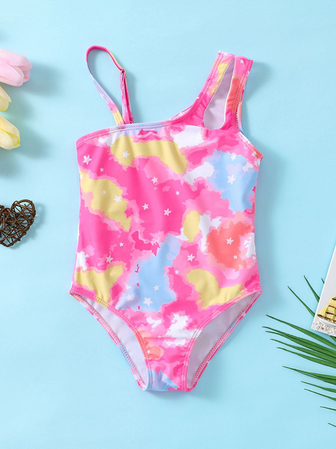 

YK Girls Printed One Shoulder Bodysuit, Pink