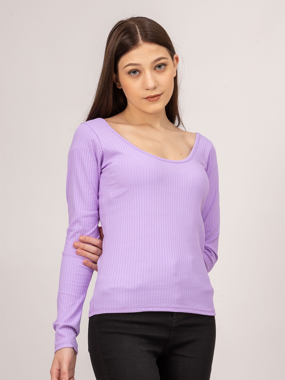 

PYR8 Women Ribbed Full Sleeves Top, Lavender